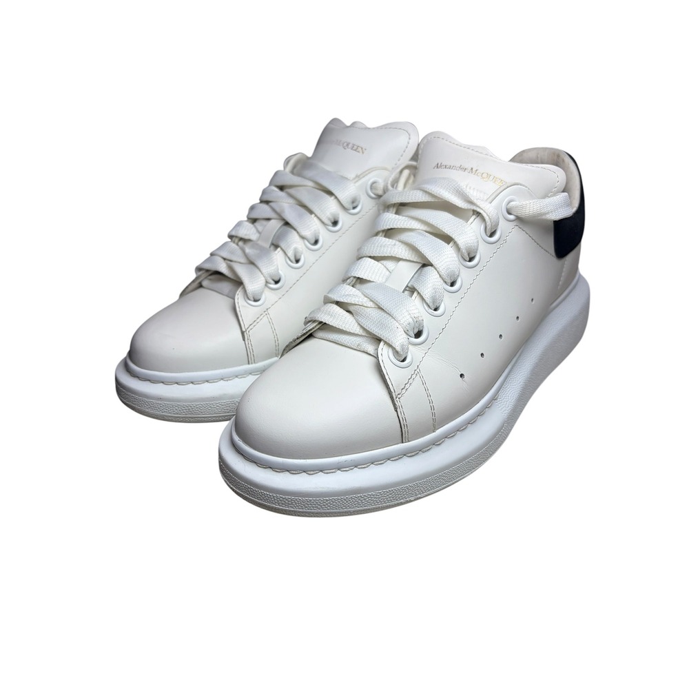 Alexander McQueen White Leather Sneakers with Black Heel - Picture 2 of 16